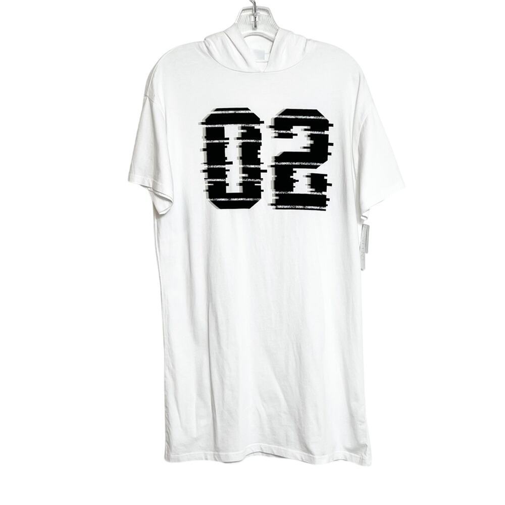 ABOUND HOODED T-SHIRT DRESS SMALL BLACK WHITE WOMEN'S NUMBER 2 NEW ORGANIC